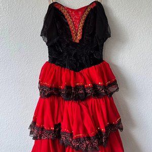 Spanish Red and Black Ballet Costume for Y14/Adult XS